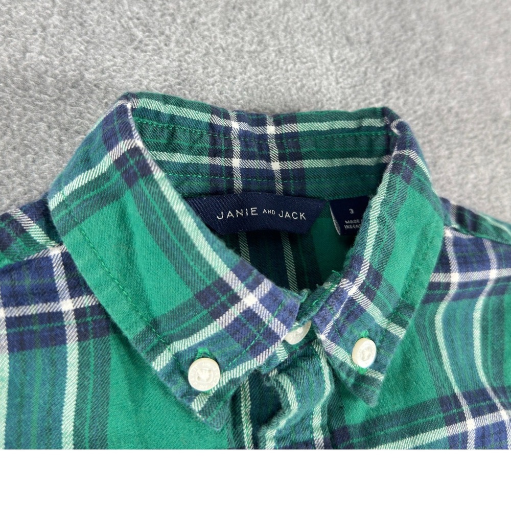 Janie and Jack Shirt Boys 3 3T Blue Green Plaid Button Down Long Sleeve - Picture 3 of 6